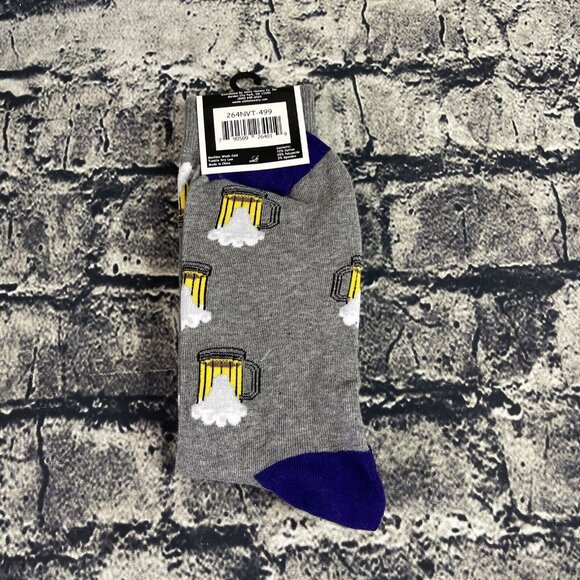 Fun Circle Men's Gray Beer Stein Sox size 10-13 Crew Socks 1 Pair Shoe sz 6-12 - Picture 4 of 6